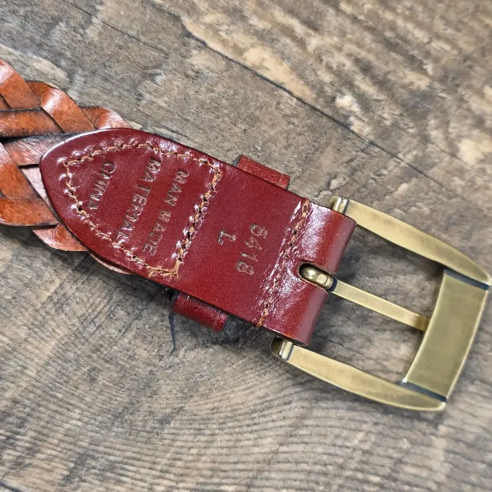 Burgundy Braided Belt Gold Tone Buckle Boho Western Size Large